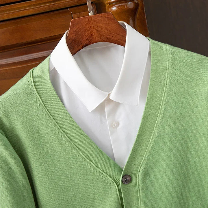 Classic V-Neck Solid Color Sweater Cardigan