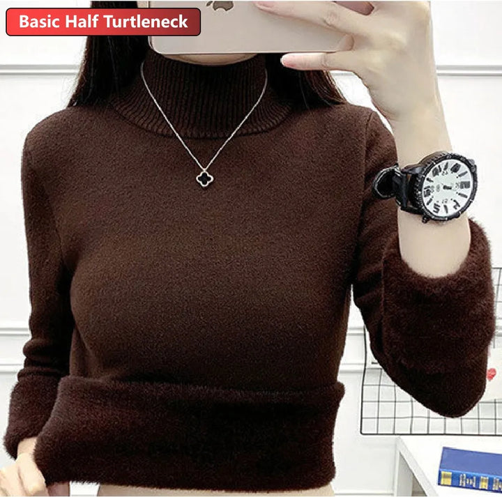 Elegant Women's Thick Velvet Lined Turtleneck Sweater