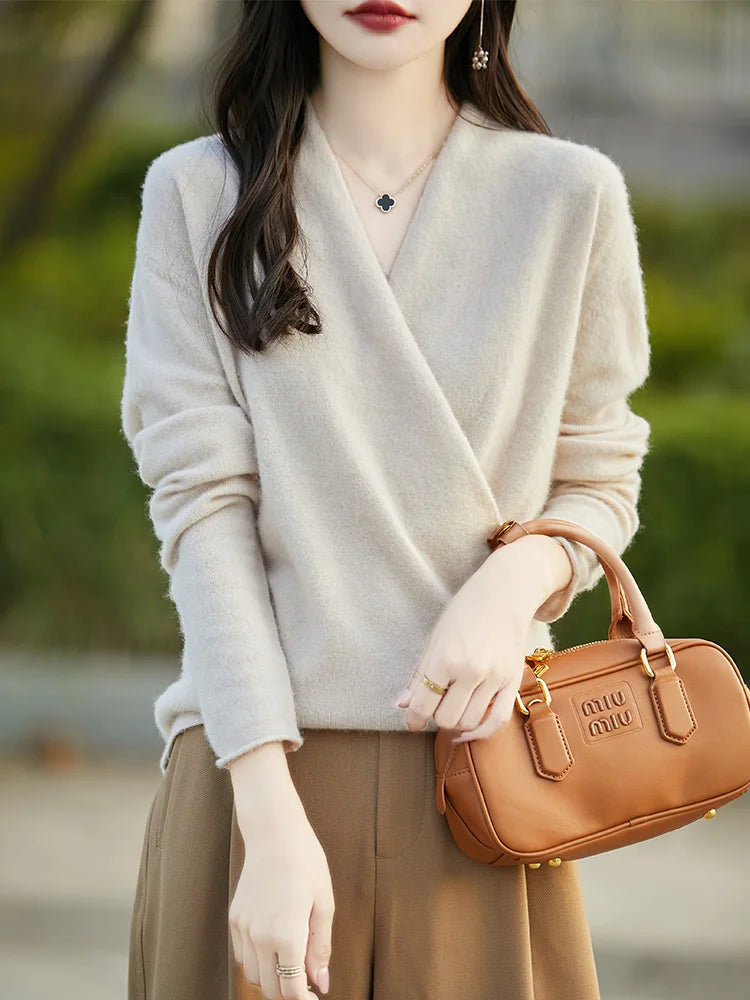 100% Pure Wool Knitted V-Neck Sweater