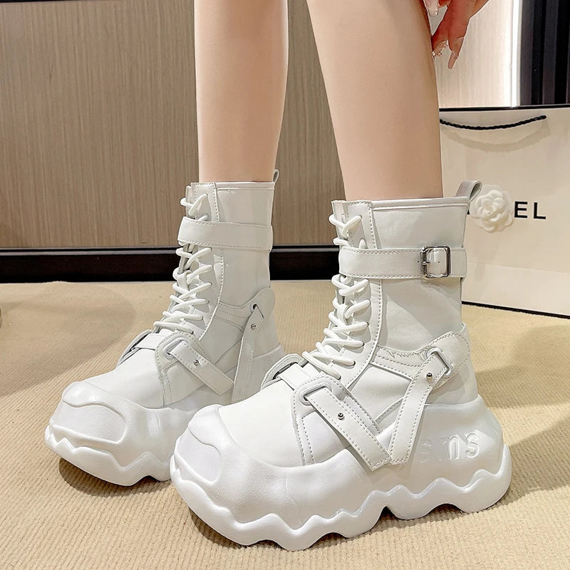 Gothic Platform Punk Wedge Boots with Buckle