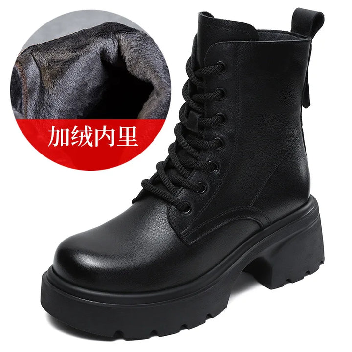Authentic Leather Chunky Sole Women's British-Inspired Ankle Boots