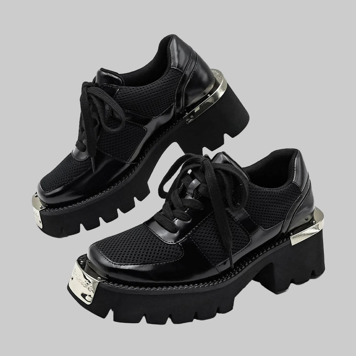 Square Head Leather Platform Oxford Shoes