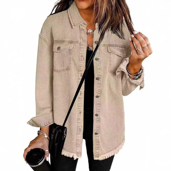 Simple Buttoned Casual Folded Collar Y2K Denim Coat