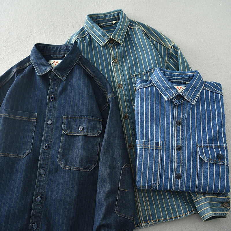 Loose-Fit Washed Striped Denim Shirt
