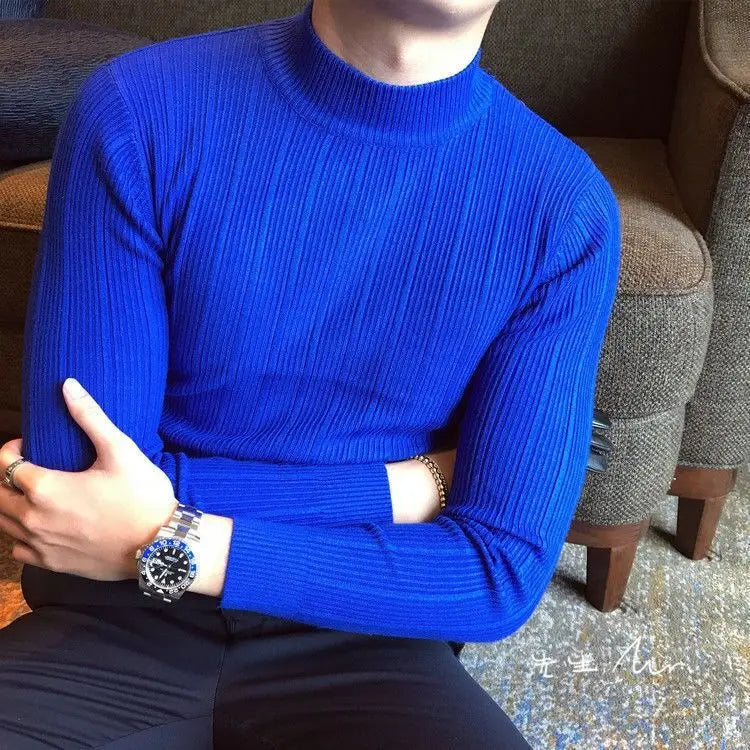 Slim Fit Striped Knit Turtleneck Sweater