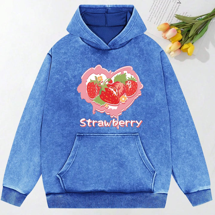 Y2K Heart Strawberry Print Washed Hoodie Streetwear