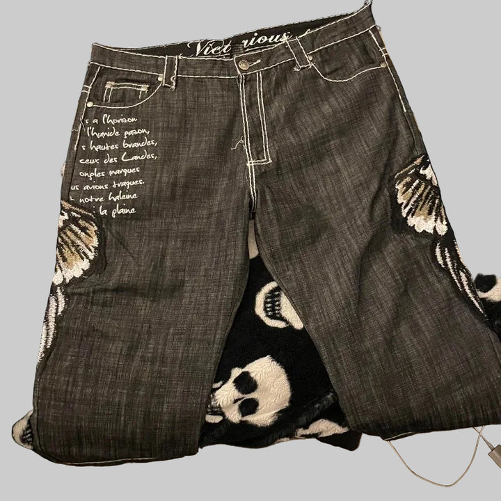 Y2K Geometric Embroidery Baggy Jeans