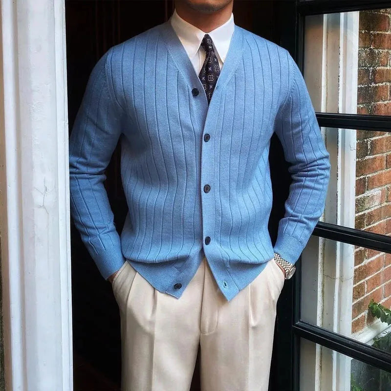 Solid Color V-Neck Slim Fit Knit Business Cardigan
