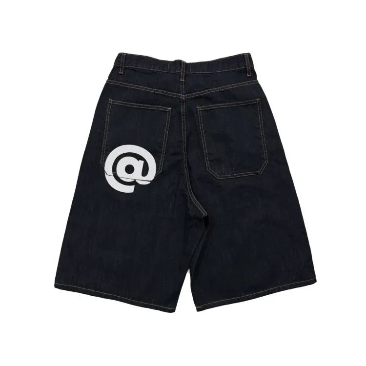 Hip hop pocket print loose Y2K denim shorts