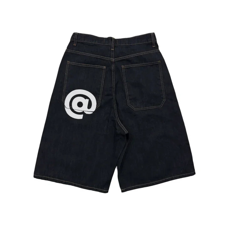 Hip hop pocket print loose Y2K denim shorts