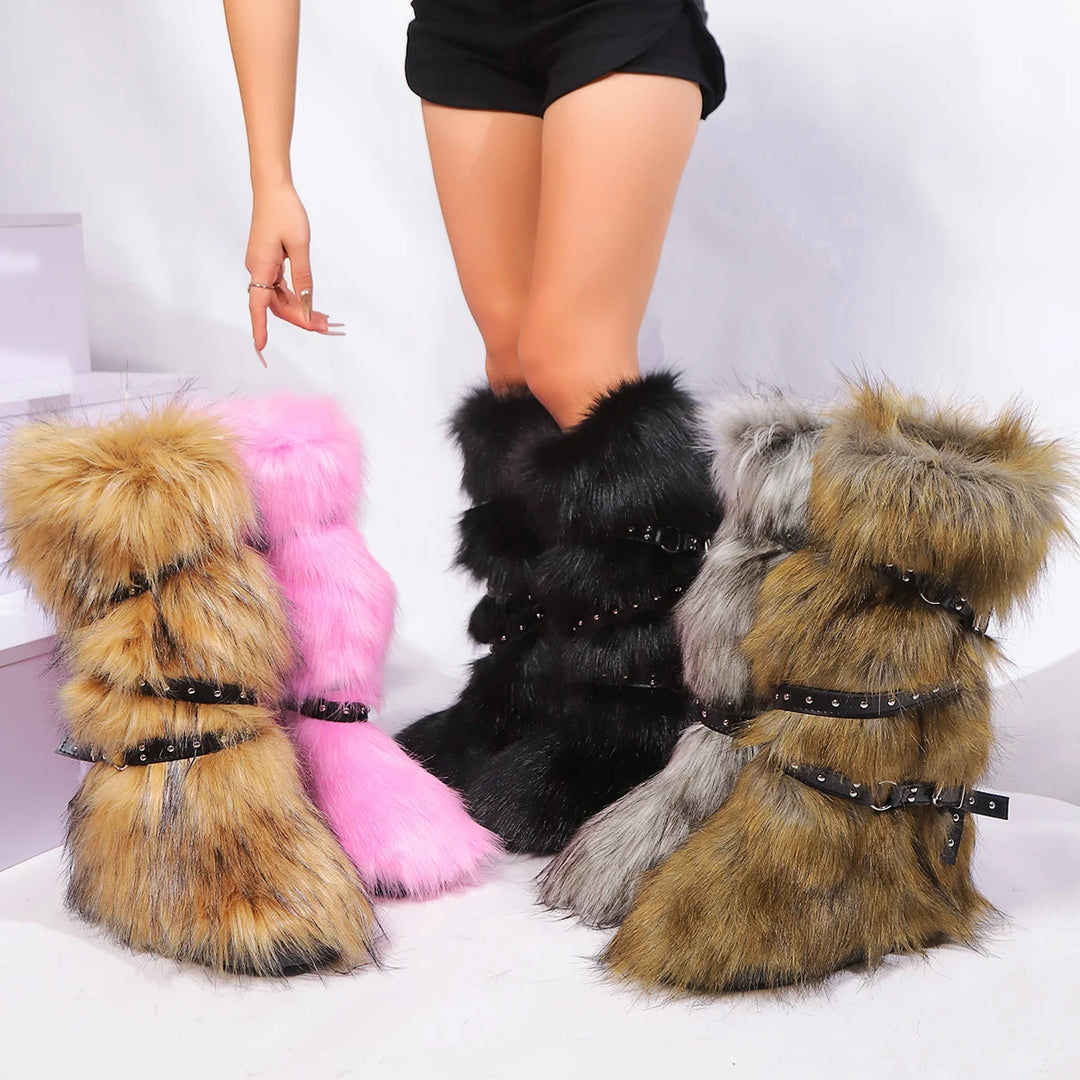 Y2K-Inspired Faux Fur Over-the-Knee Snow Boots