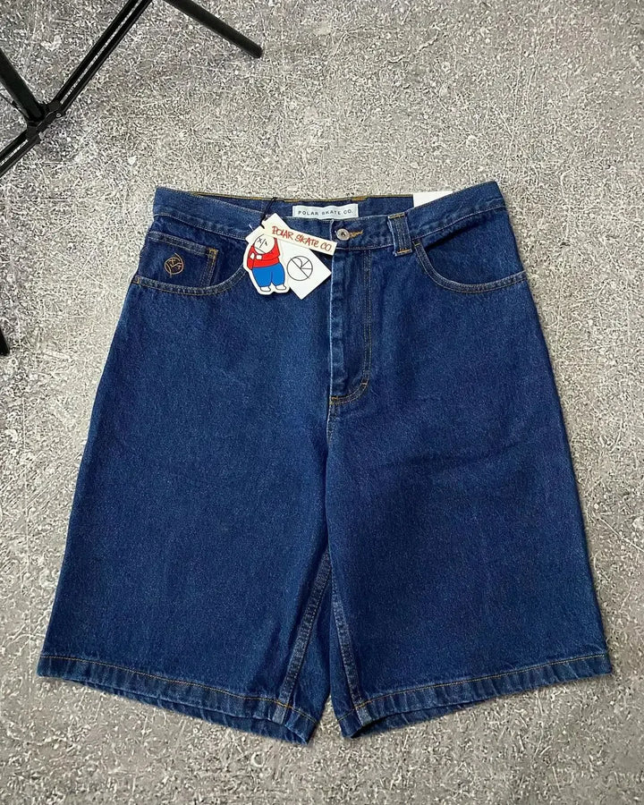 Hip hop pocket print loose Y2K denim shorts