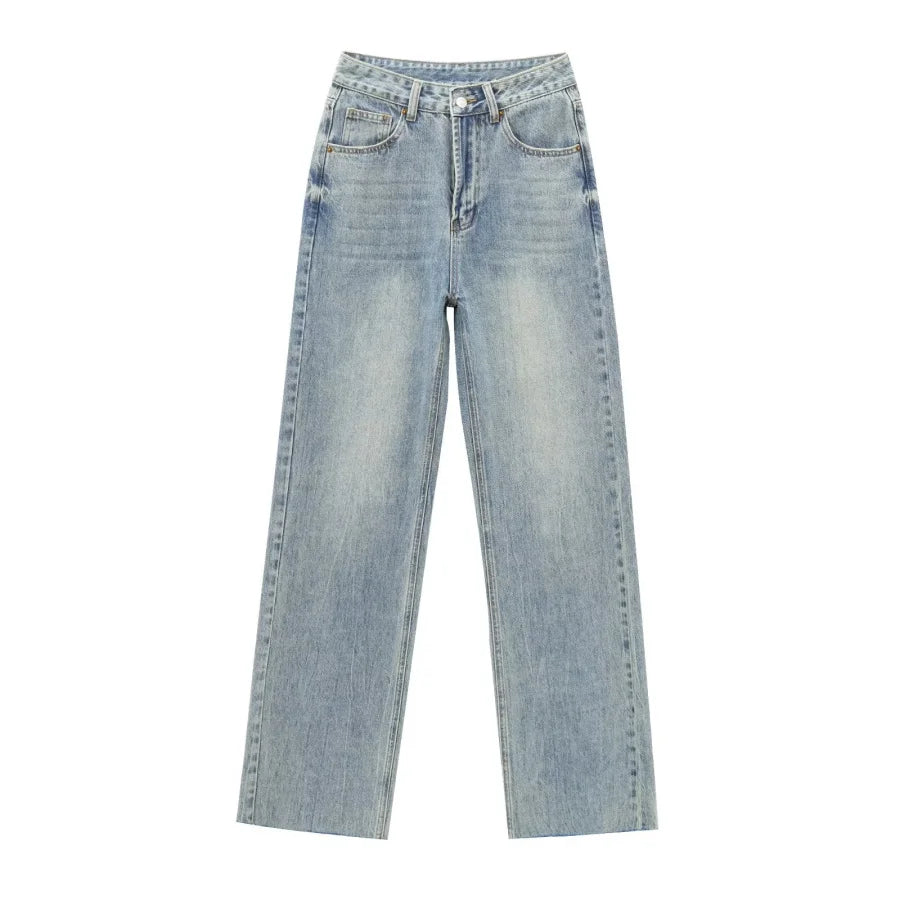 Classic High-Waisted Wide-Leg Washed Jeans
