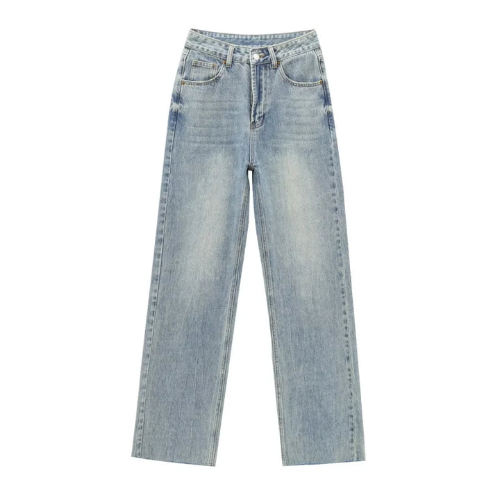 Classic High-Waisted Wide-Leg Washed Jeans