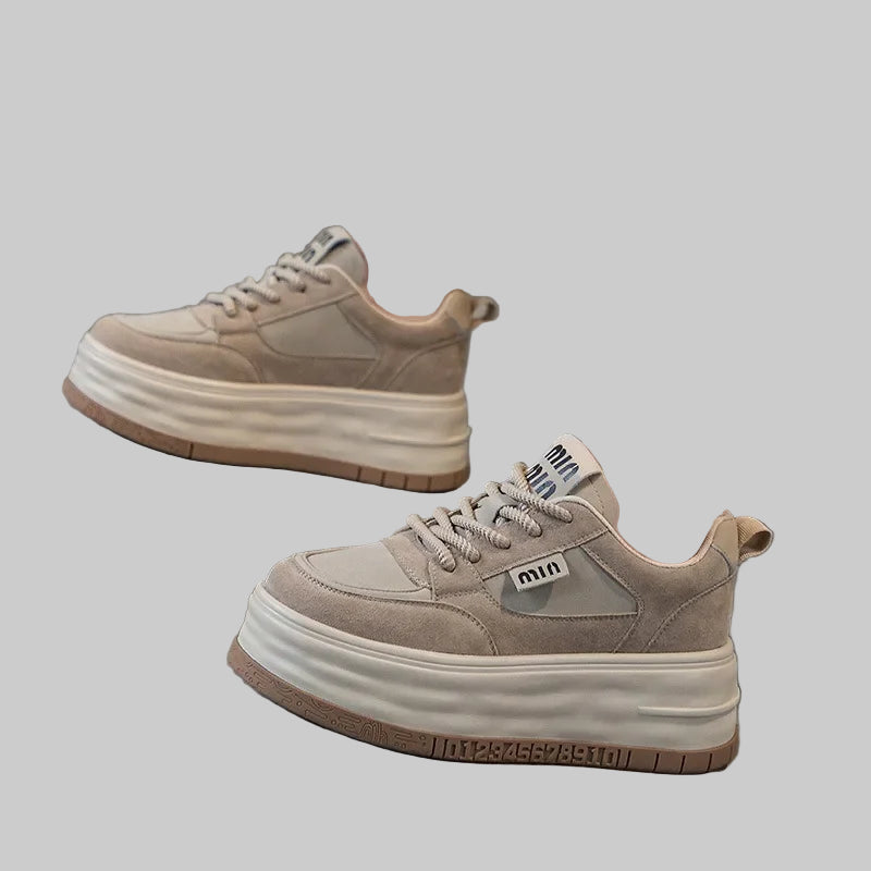 Genuine Leather Cloth Suede Chunky Platform Sneakers