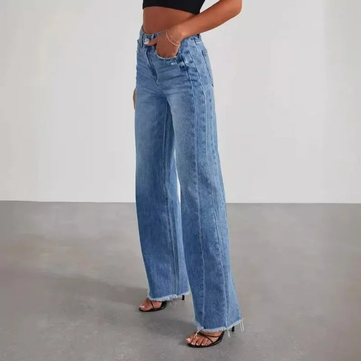 Solid Color Loose Wide Leg Side Seam Jeans