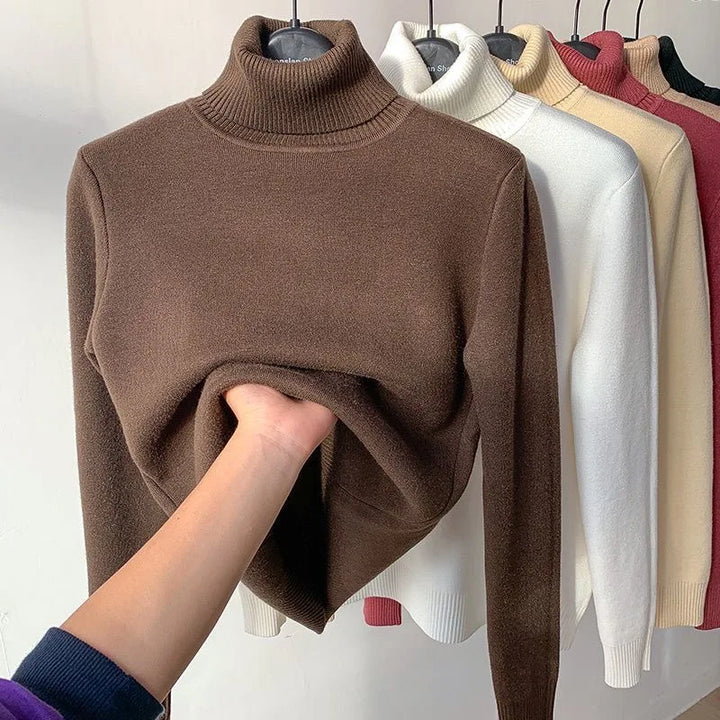 Elegant Women's Thick Velvet Lined Turtleneck Sweater