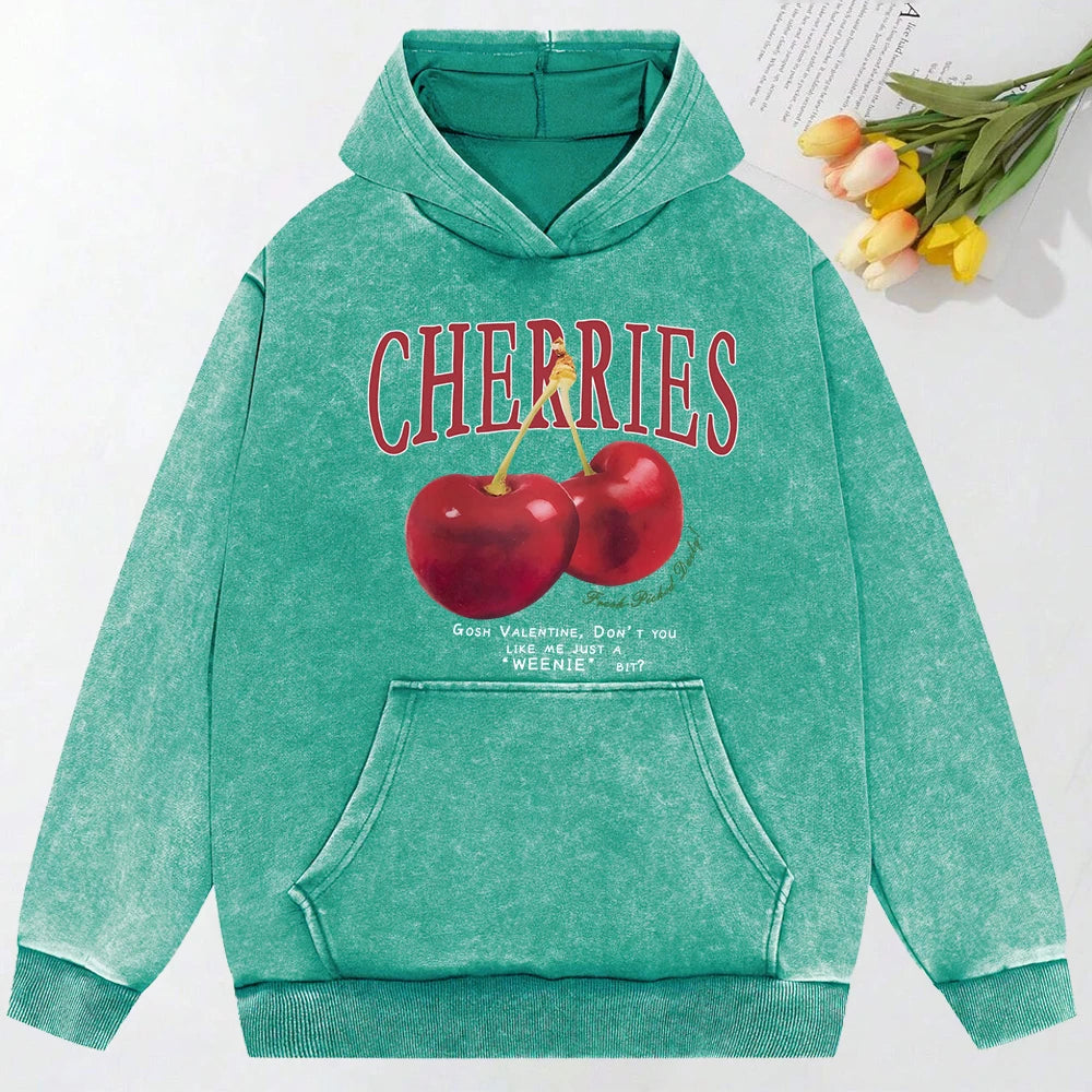 Cherries Print Oversized Cotton Hoodie