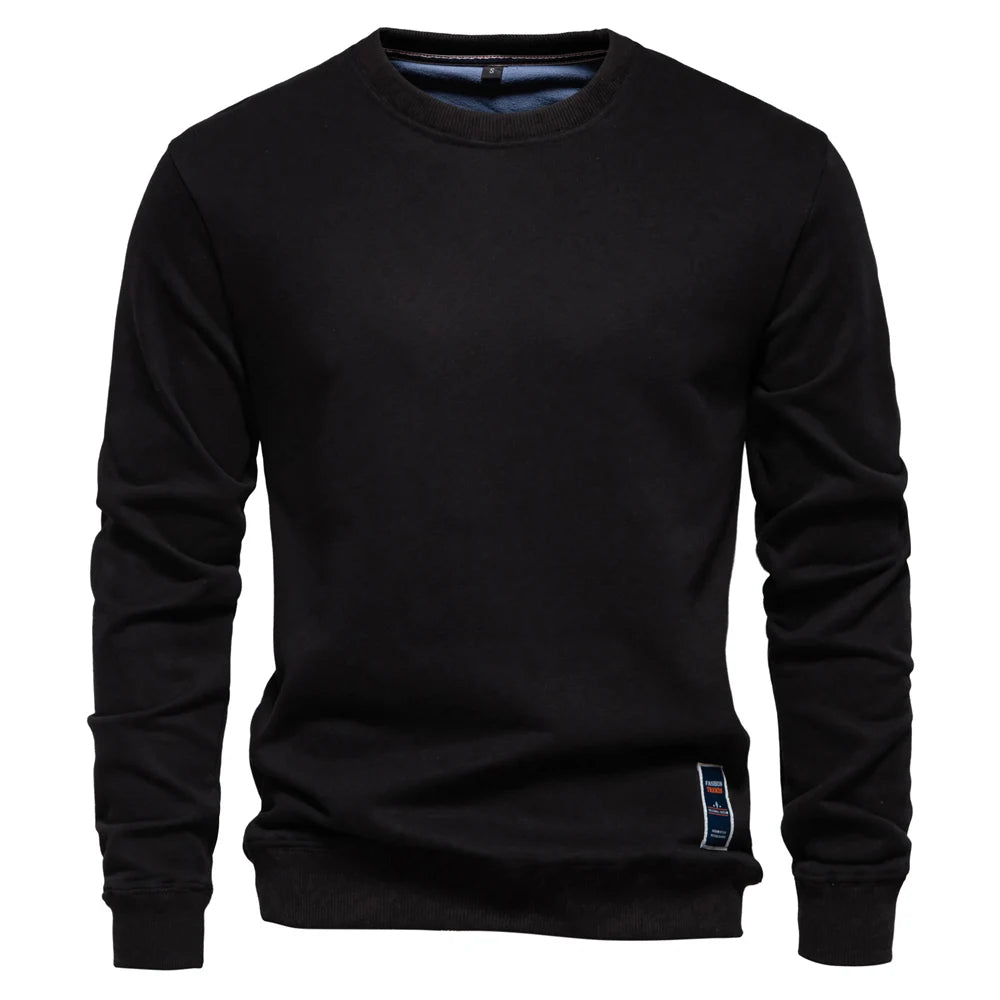 Casual Cotton-Blend Crew Neck Pullover Sweatshirt