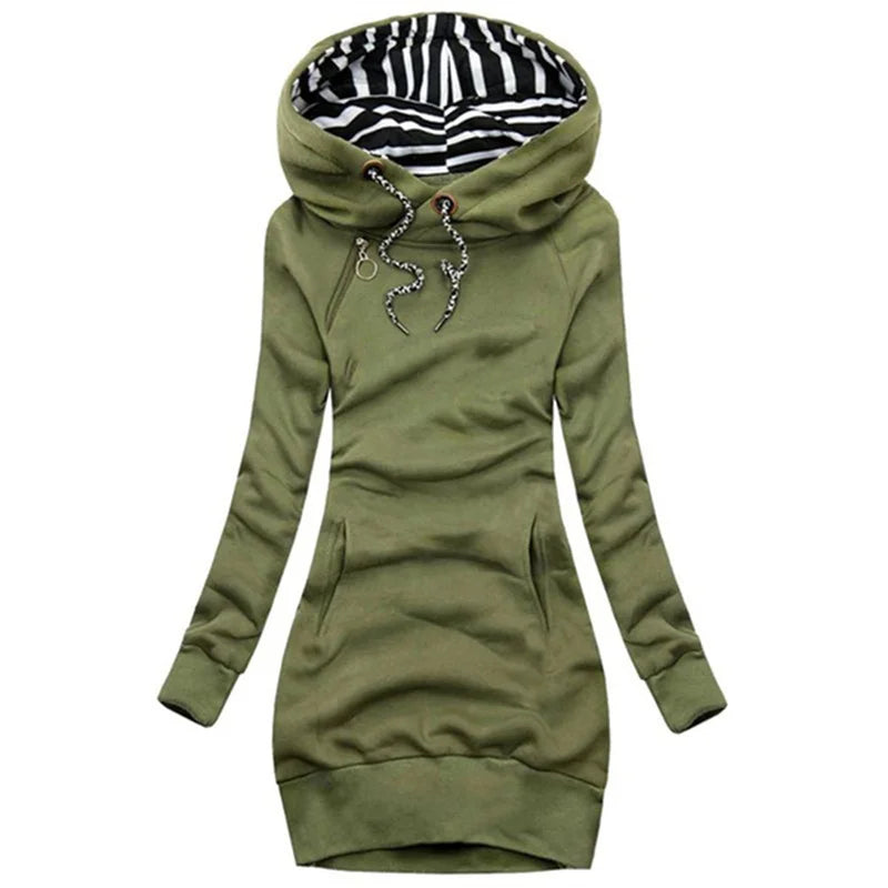 Casual Solid Color Long Sleeve Hoodie Dress