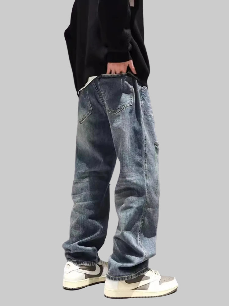 Vintage Ripped Baggy Straight Hip Hop Streetwear Trousers