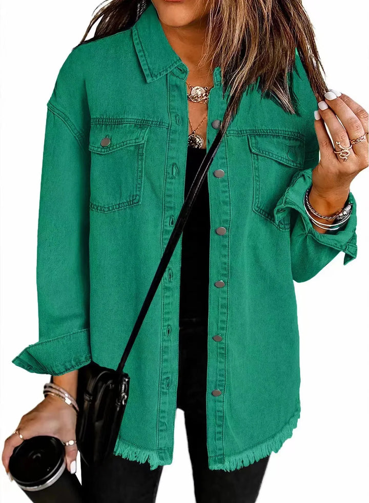 Simple Buttoned Casual Folded Collar Y2K Denim Coat