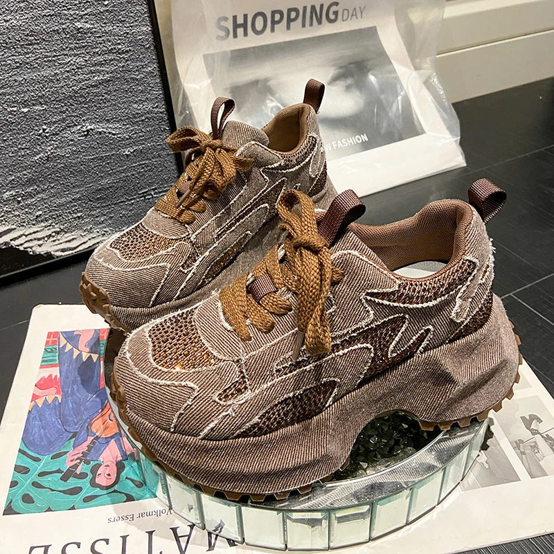 Bling Platform Lace-Up Sneakers
