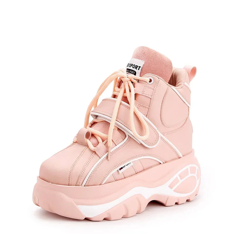 Genuine Leather High Top Wedge Chunky Sneakers