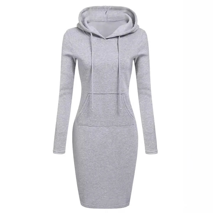 Solid Color Hooded Long-Sleeve Dress