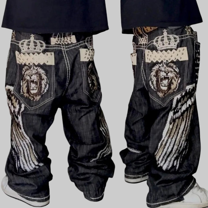 Y2K Geometric Embroidery Baggy Jeans
