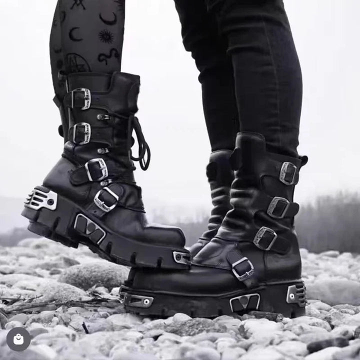 Genuine Leather Goth Punk Motorcycle Boots