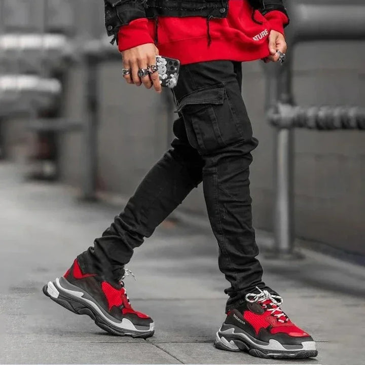 Slim Fit Elastic Multi-Pocket Cargo Jeans