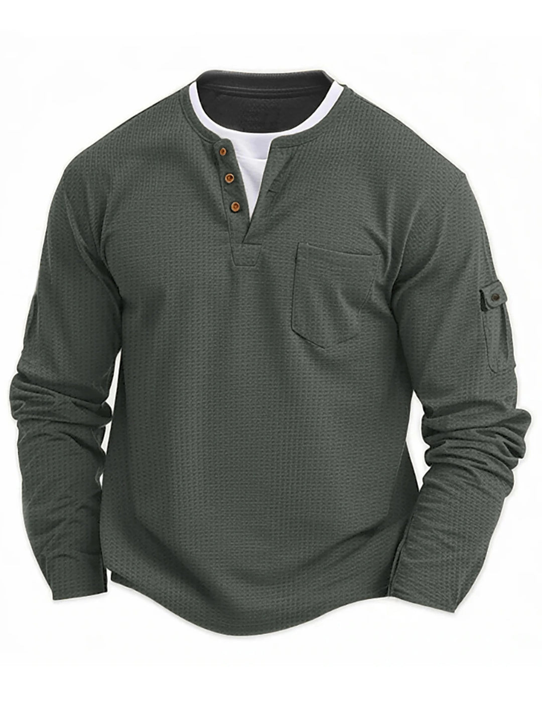 Casual Long Sleeve Henley Button Neck Tee
