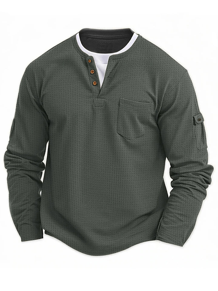 Casual Long Sleeve Henley Button Neck Tee