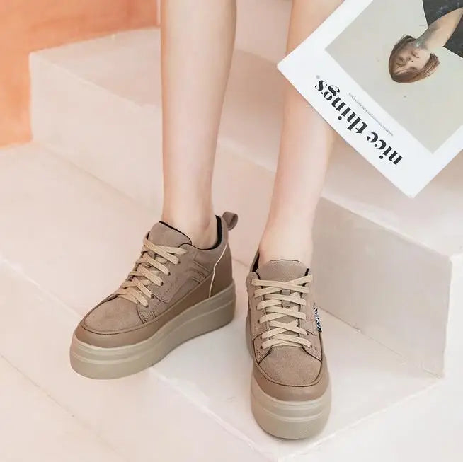 Genuine Leather Retro Warm Fleece-Lined Chunky Sneakers