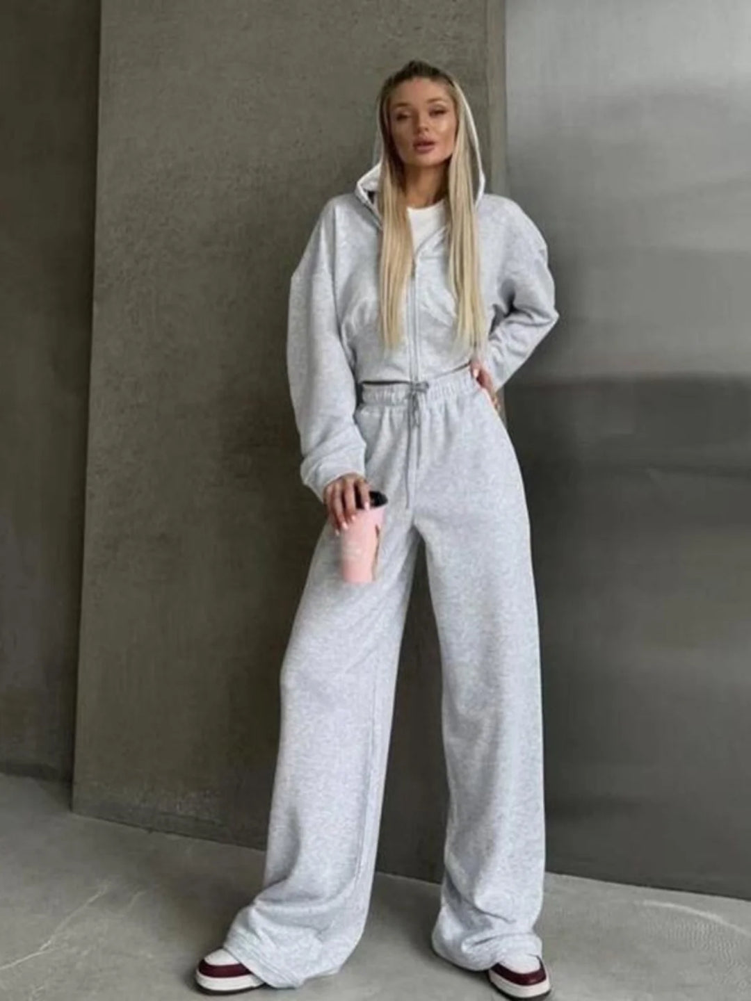 Casual Long Sleeve Hooded 2-Piece Set