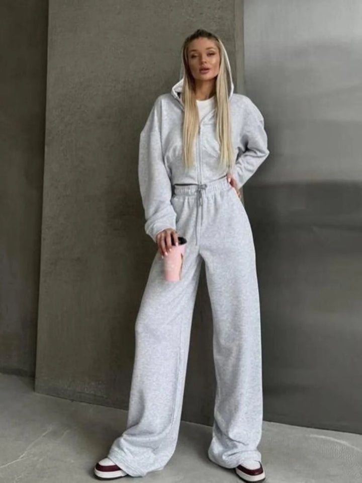 Casual Long Sleeve Hooded 2-Piece Set