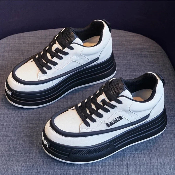8cm Genuine Leather Platform Chunky Sneakers