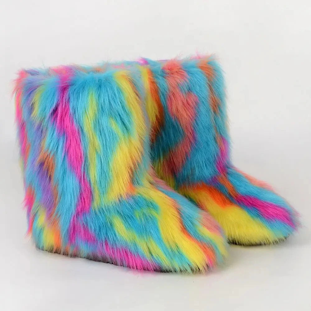Plush Faux Fox Fur Winter Boots
