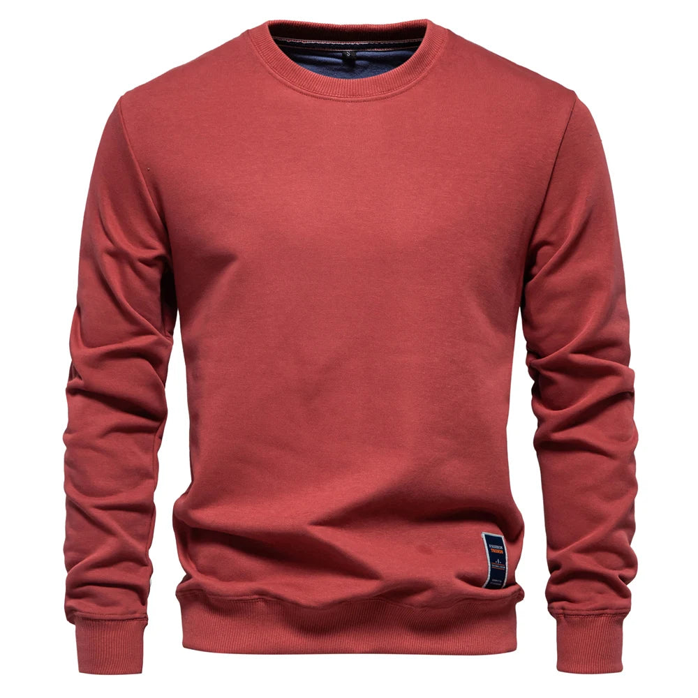 Casual Cotton-Blend Crew Neck Pullover Sweatshirt