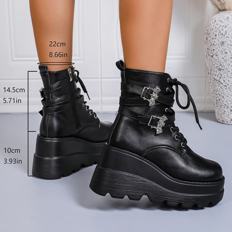 Thick-soled lace-up punk ankle boots