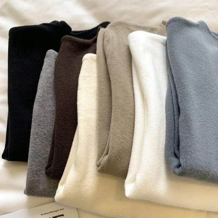 Knitted Solid Half Turtleneck Sweater Pullover