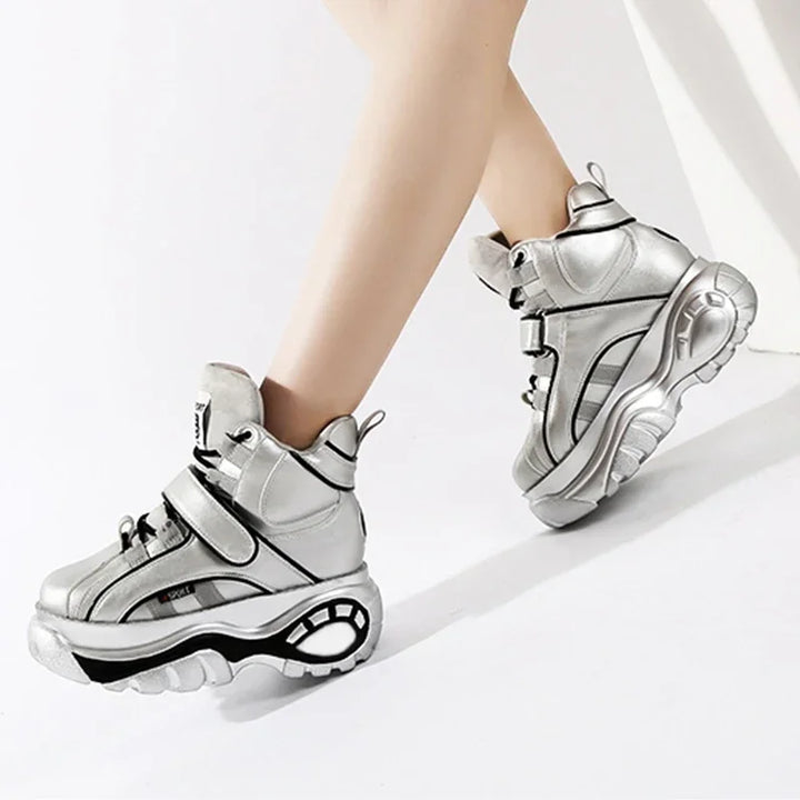 Genuine Leather High Top Wedge Chunky Sneakers