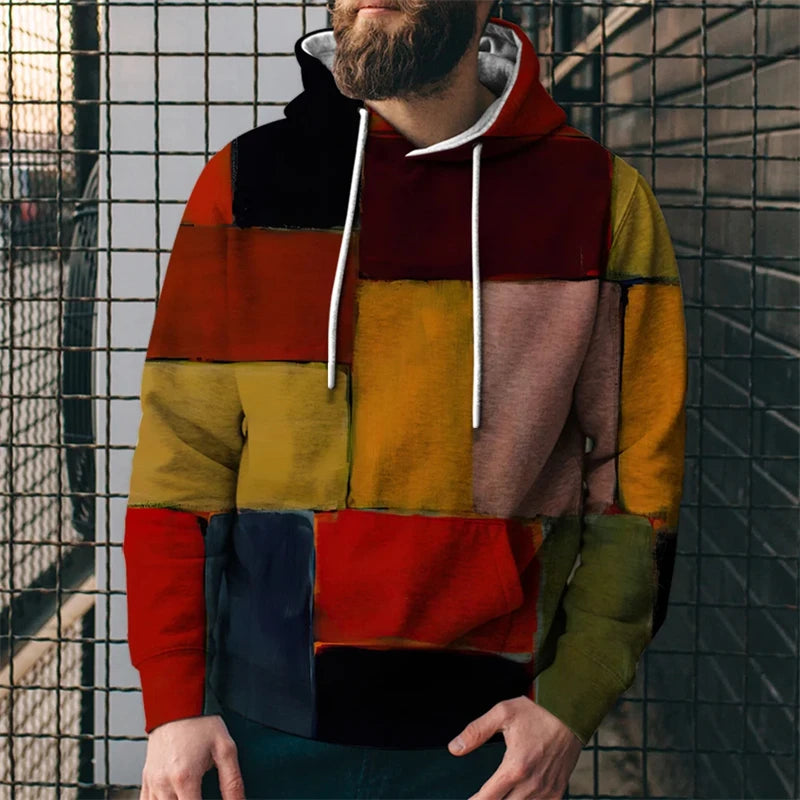 Oversized Vintage Patchwork Color Block 3D Print Hoodies