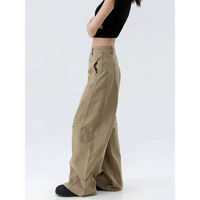 American Retro Wide-Leg Khaki Cargo Pants