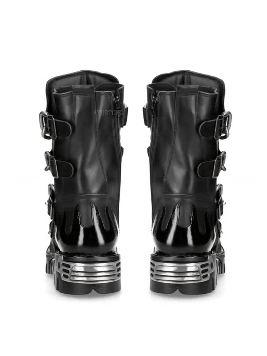 Punk Goth Skull Mid-Calf Motorcycle Boots