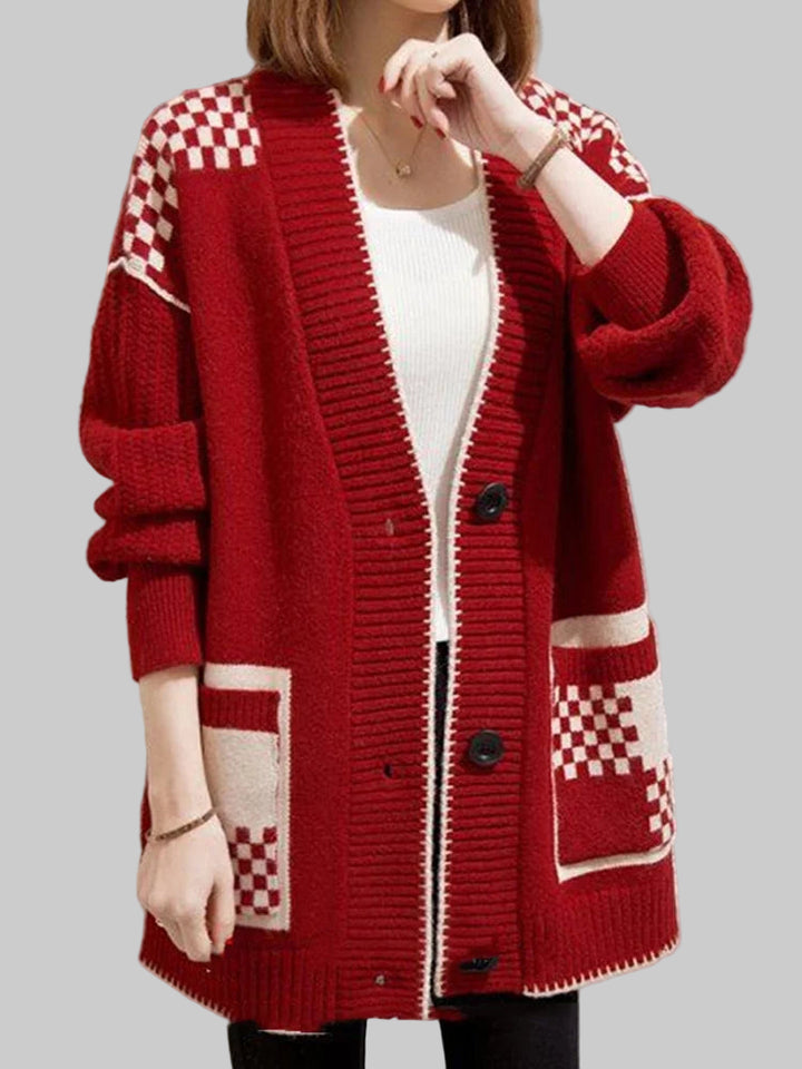 Stylish Plaid Knitted Long Sweater