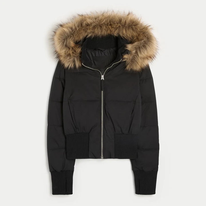 Hooded Fur Elegant  wool coat