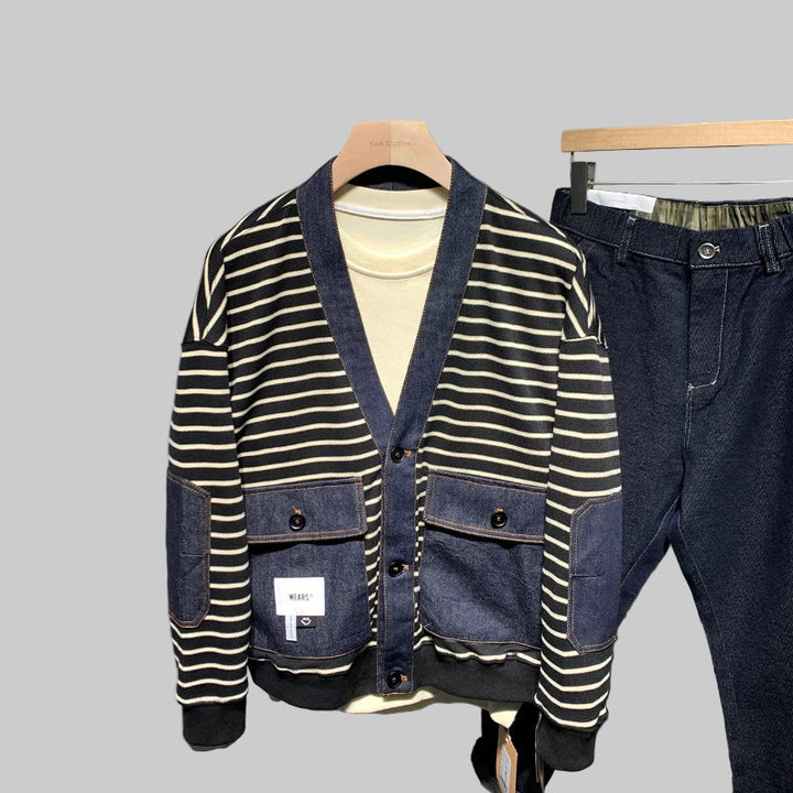 Retro Striped V-neck Knitted Sweater
