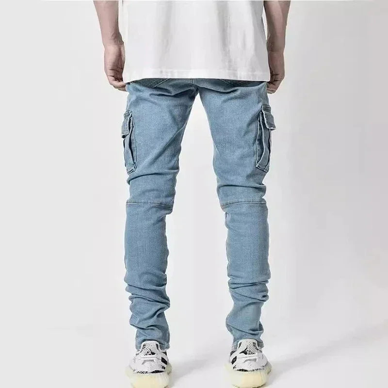 Slim Fit Elastic Multi-Pocket Cargo Jeans